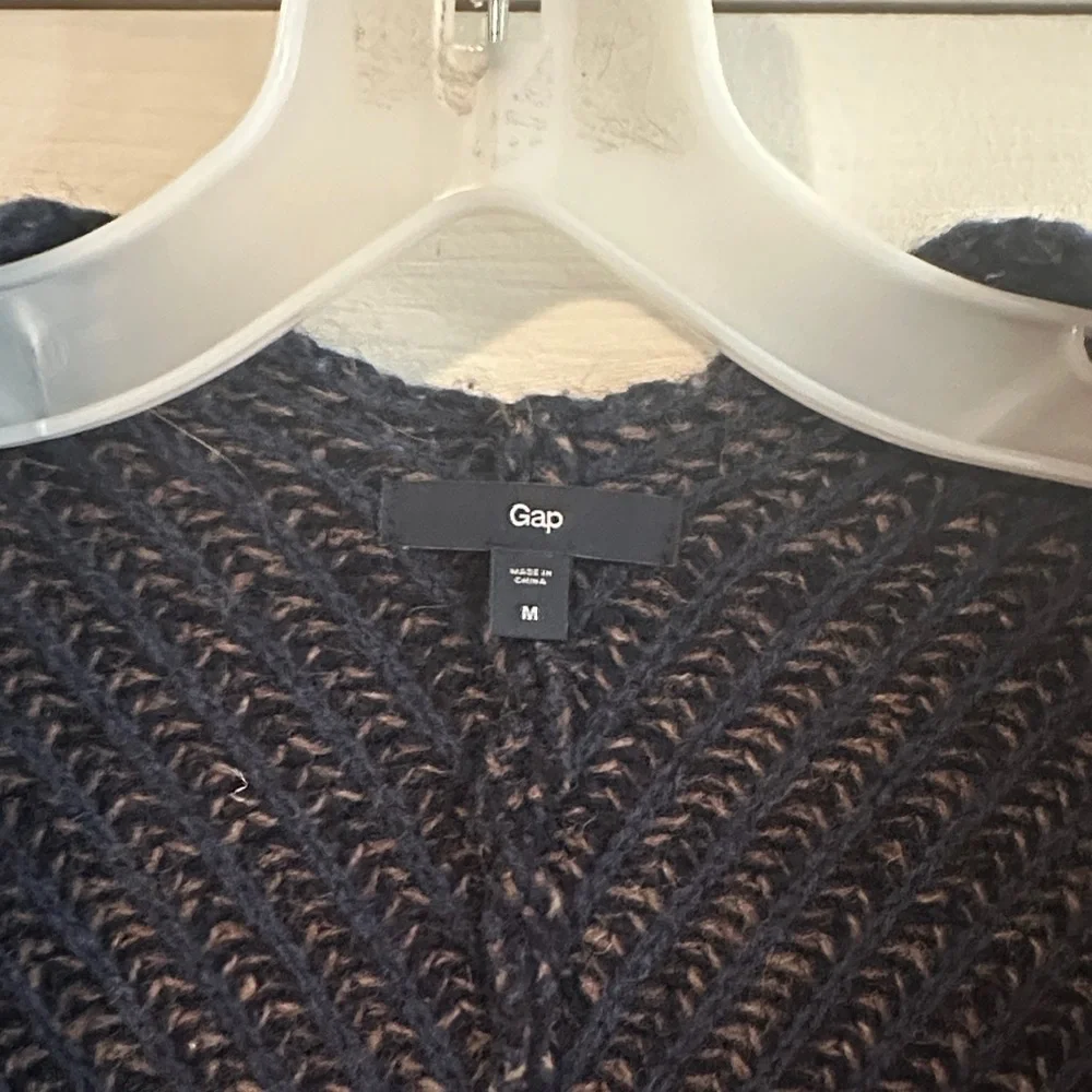 GAP Women's Navy Open Front Cardigan 100% Lambswool M Cozy Cottagecore Fisherman